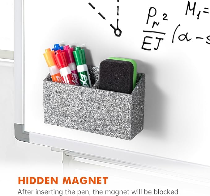 BEYGORM Magnetic Dry Erase Marker Holder for Whiteboard,Non-slip Acrylic Magnet Pen Holder for Fridge Refrigerator,Locker Organizer for Work,Locker Accessories,Pencil Cup for Desk(Silver)