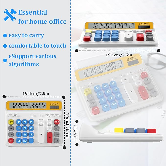 Desktop Calculator with Extra Large 5-Inch LCD Display, 12-Digit Two Way Power Solar & Battery Office Calculator with Big Buttons for Business, Accounting & Home Use(Blue)