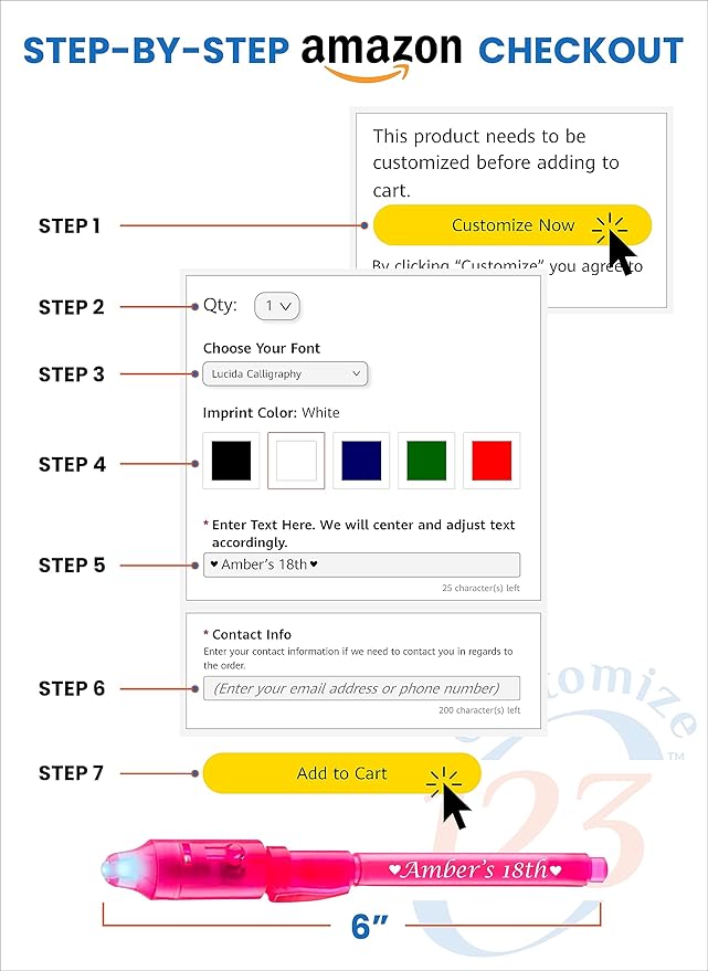 Personalized Invisible Disappearing Ink Pen Marker, Custom Secret Spy Message Writer with UV Light, Fun Activity Entertainment for Kid Party Favors Ideas Gifts and Stock Stuffers, 12 Pack, Pink