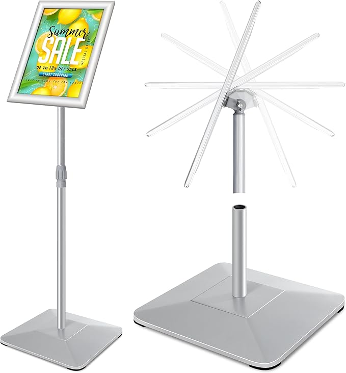 8.5"x11" Pedestal Poster Sign Stand with Heavy Duty Base, Adjustable Sign Holder Standing Floor Sign Stand for Office,Store,School,Church,Public Sign Displayed Stands, Silver