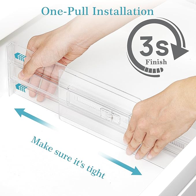 Vtopmart 12 Pack Drawer Dividers for Clothes, 4" High 10.2"-16.5" Adjustable Expandable Dresser Drawer Organizer, Clear Plastic Separators for Dresser, Baby Clothing, Underwear, Cosmetic, Toiletries