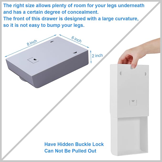 2 Pack Under Desk Drawer Self-Adhesive Desktop Storage Organizer, Hidden Attachable Slide Out Desk Drawer, Under Table Tray for Pencil Pen Stationery Office Organization, Gray