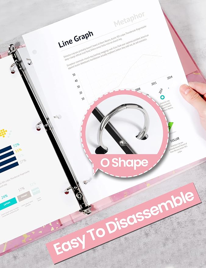 SUNEE 3 Ring Binder 1 Inch Cute Binder with 2 Pockets, Decorative Pink Marble Three Ring Heavy Duty (Fit 8.5x11 Inches) for School Supplies, Office Supplies