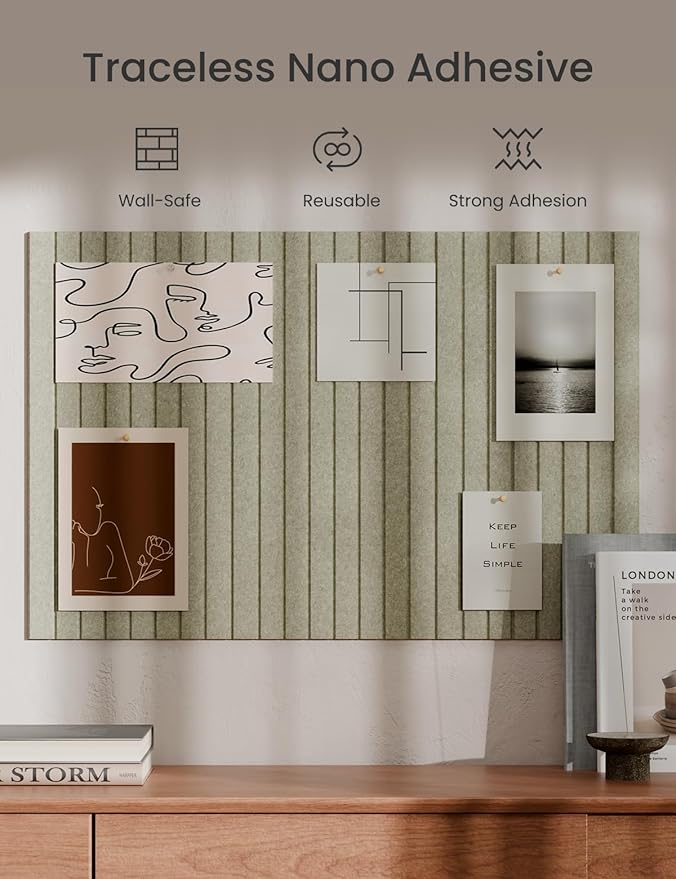 Bumusty Large Cork Board Alternative-36 x24 Felt Bulletin Board Tiles, with 30 Pushpins, 40 Adhesive Tabs, 6-Pack Slat Wall Paneling, Cork Boards for Office Push Pin Board Felt Board-Sage