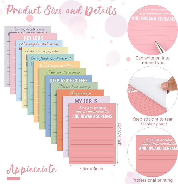 Geyee 24 Pcs Sarcastic Sticky Notes with Funny Pens Fun Notepads for Adults Coworkers Nurse 3 x 4 Inch to Do List Notepads with Sayings Pen for Lab Week Gifts Teacher Office Supplies