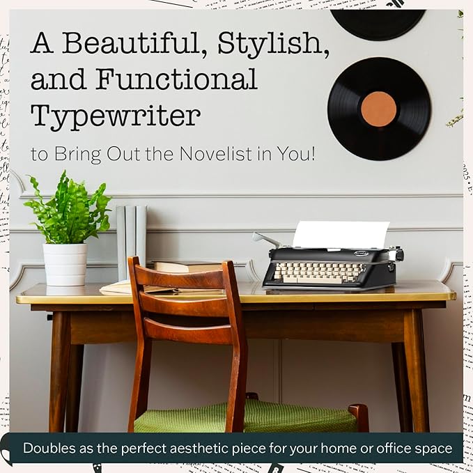 Maplefield Vintage Manual Typewriter - Black Metal - Desk Accessories & Office Supplies for Home Office