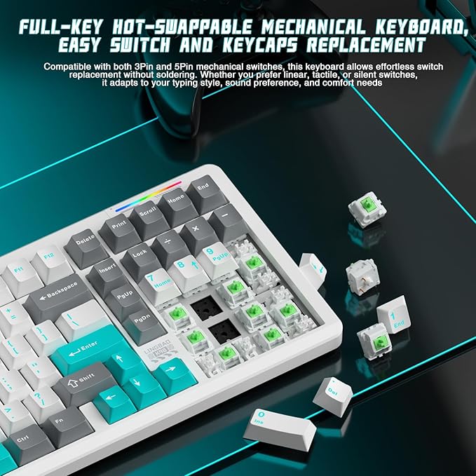 LINGBAO K98 Wireless Mechanical Gaming Keyboard, 10000mAh Battery Tri-Mode BT5.0/2.4GHz/USB-C, Gasket Custom Hot-Swappable Linear Switches Mechanical Keyboards, RGB Backlit Keyboard for PC Laptop