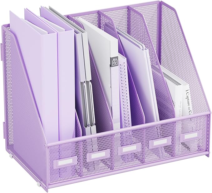 Marbrasse Desk File Organizer with 5 Vertical Compartments Mesh Magazine File Holder for Office, Home, School