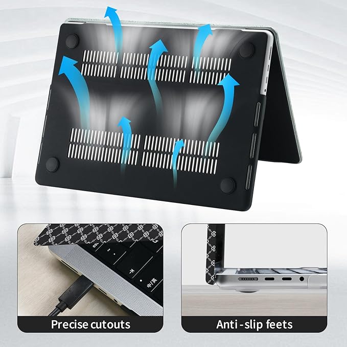 DTangLsm Compatible with MacBook Air 13 inch Case 2025-2022 M4 M3 M2 A3240 A3113 A2681, Luxury Checkered Textured Vintage Leather Retro Hard Shell Case for MacBook Air 13.6 inch + Keyboard Cover,Black