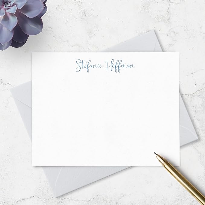 Fairmont & Grove Personalized Stationery Note Cards and Envelopes Set for Women Customized with Name in Script Font, Choose Ink & Envelope Colors Paper Co. (Font Style #5)