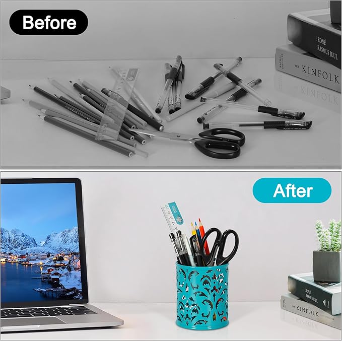 EasyPAG Metal Round Pen Holder 2 Pack Desk Pencil Organizer for Classroom, School & Office,Dark Teal