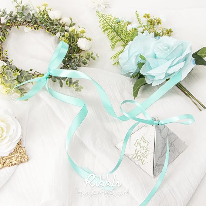 Ribbli Aqua Blue Double Faced Satin Ribbon,1/2” x Continuous 25 Yards,Use for Bows Bouquet,Gift Wrapping,Wedding Decorating