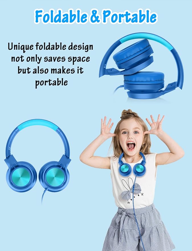Kids Headphones with Microphone, Wired Over Ear Headsets with Limited Volume 85dB/ 94dB for Boys Girls Teens Children Online School/Travel/iPad/Tablet/Cellphone