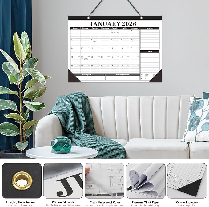 Tcamp Desk Calendar 2025-2026 from July 2025 to December 2026, Large 17" x 12" Wall Calendar with Julian Dates, 18 Months Desk Planner for Home School Office Desktop, Christmas Gifts