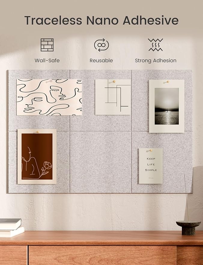 Bumusty Large Cork Board 36"x24" Alternative - 6 Pack Felt Wall Tiles with 40 Safe Removable Adhesive Tabs, 30 Pushpins, Cork Boards for Walls Pin Board Bulletin Board Office Decor (Marble Gray)