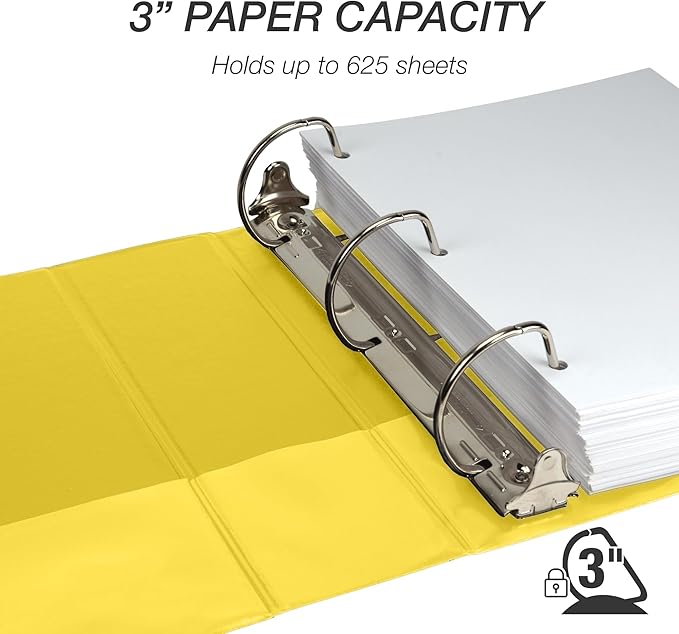Samsill Durable 3 inch 3 Ring Binder, Made in USA, D Ring Binder, FSC 100% Recycled Chipboard, Yellow, 12 Pack