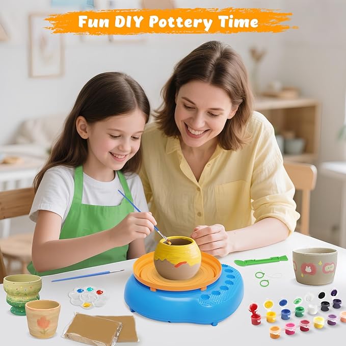 TingingYuli Pottery Wheel for Kids,Complete Pottery Kit and Tools for Beginners,Arts and Crafts Toys for Kids Ages 8-12,Art Supplies Birthday Gifts for Boy Girl Age 6 7 8 9 10 11 12 (Yellow/Blue)