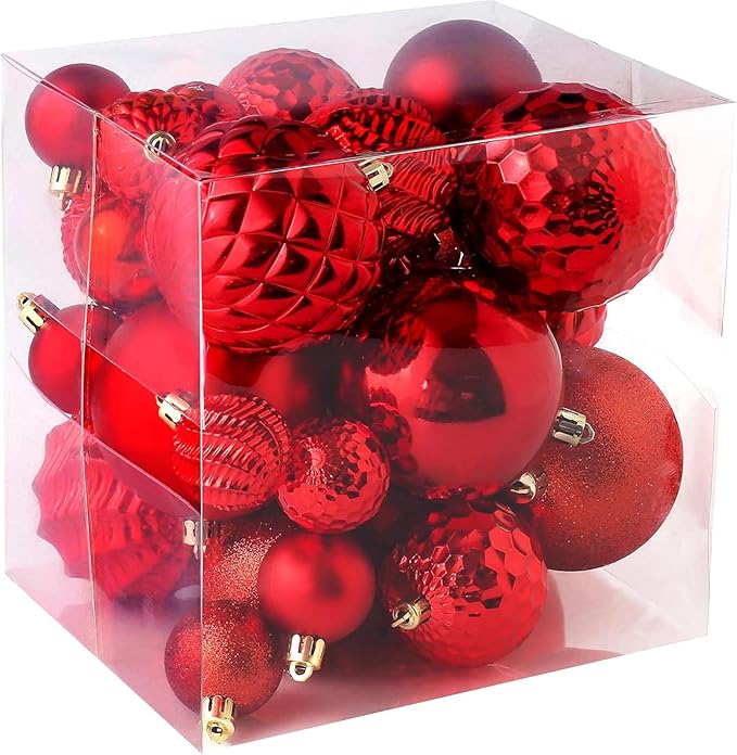 Christmas Balls Ornaments -36pcs Shatterproof Christmas Tree Decorations with Hanging Loop for Xmas Tree Wedding Holiday Party Home Decor,6 Styles in 3 Sizes(Red)
