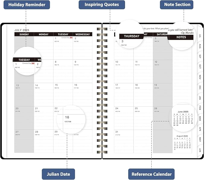 Planner 2025-2026, Monthly and Weekly Calendar Academic Planner (July 2025 - June 2026), Hardcover Planning Agenda Book for Office School Supplies, A5 (6.3" x 8.5") (Black, 6.3"x8.5"(Jul 2025-Jun 2026）)