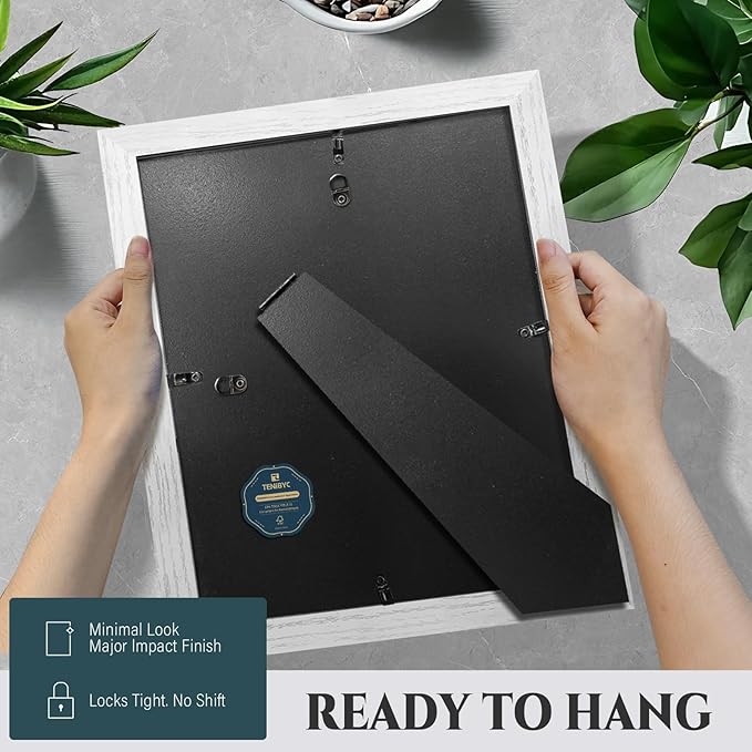 9x12 Picture Frame 4 Pack - White Solid Wood Poster Photo Frame - Tempered Glass - Woodgrain Series - Room, Office, Gallery, Studio Display - Tabletop & Wall Hanging