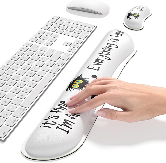 Dapesuom Enlarge Keyboard Wrist Rest, Memory Foam Wrist Cushion for Desk Mats Support, Typing Pain Relief Keyboard Mouse Pad Rests Set with Non-Slip Base for Gaming Laptop Office Computer, Cute Cat