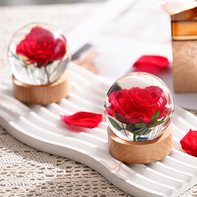 Real Rose in Resin, Eternal Rose Wish Ball, Rose Paperweight in Gift Box, Unique Home Office Decor, Ideal for Birthday, Wedding & Mother's Day