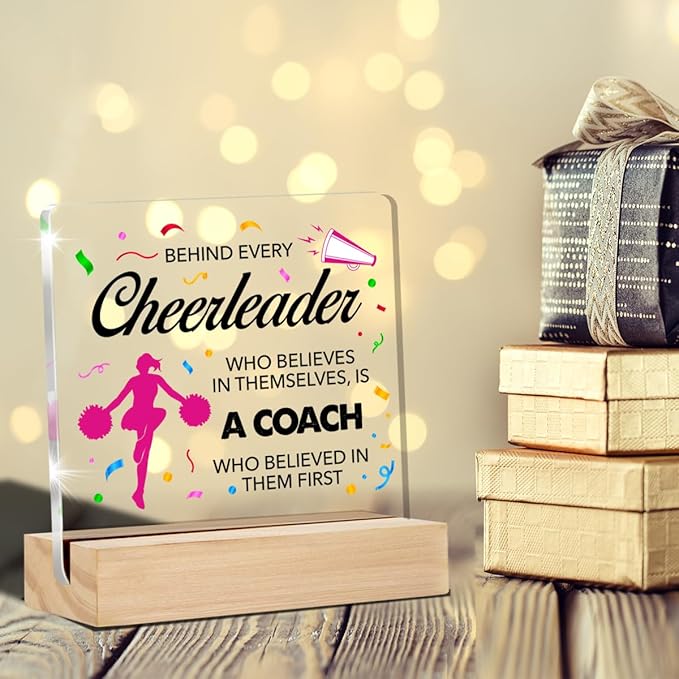 Cheer Coach Appreciation Gift - Clear Desk Decorative Sign, Thank You Acrylic Sign with Stand, Table Plaque Keepsake for Cheerleading Office Decor