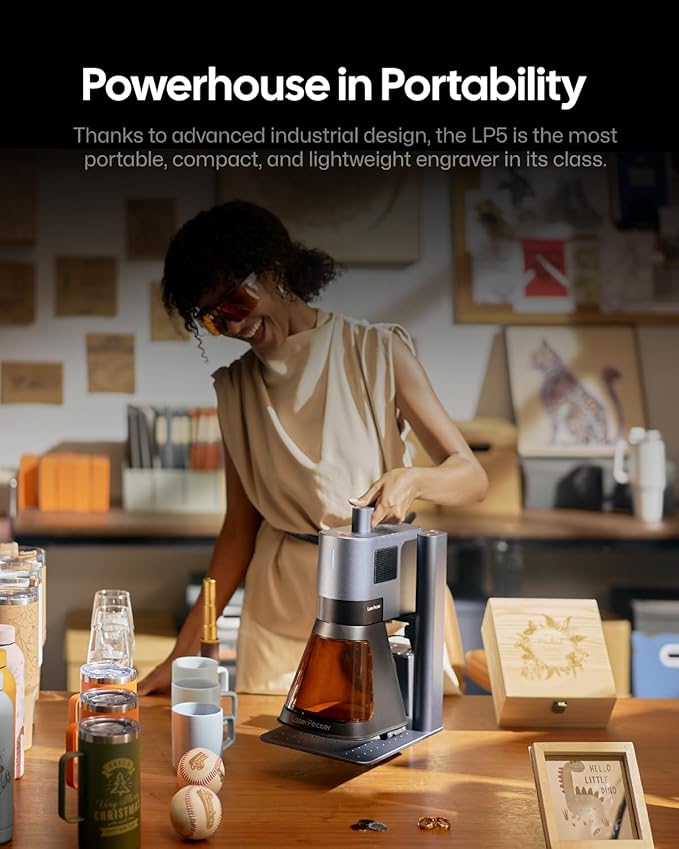 LaserPecker LP5 20W Dual-Laser Engraver & Cutter, 10,000mm/s Speed for Metal/Wood/Glass, 0.0027mm Precision with Air Purifier & Rotary/Slide Extensions, Ultimate Business Bundle for Retail/Maker Space