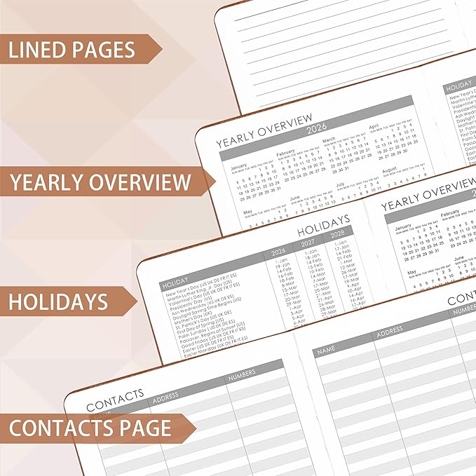 2026 Planner - Planner 2026, 2026 Weekly Monthly Planner, Jan.2026 - Dec.2026, 5.7'' x 8.4'', Thick Paper, Leather Cover, Pen Holder, Back Pocket, Bookmarks, Perfect Daily Organizer - Brown