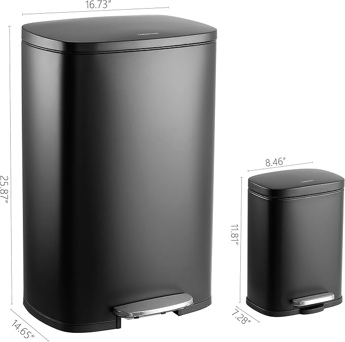 happimess HPM1006B Connor Rectangular 13-Gallon Garbage Can with Soft-Close Lid and Free Mini Garbage Can, Black