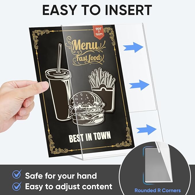 TICONN 8.5 x 11 Acrylic Sign Holder, L Shape Clear Sign Stand for Displaying, Plastic Paper Holder for Office, Store, Restaurant (Vertical 3 Pack)