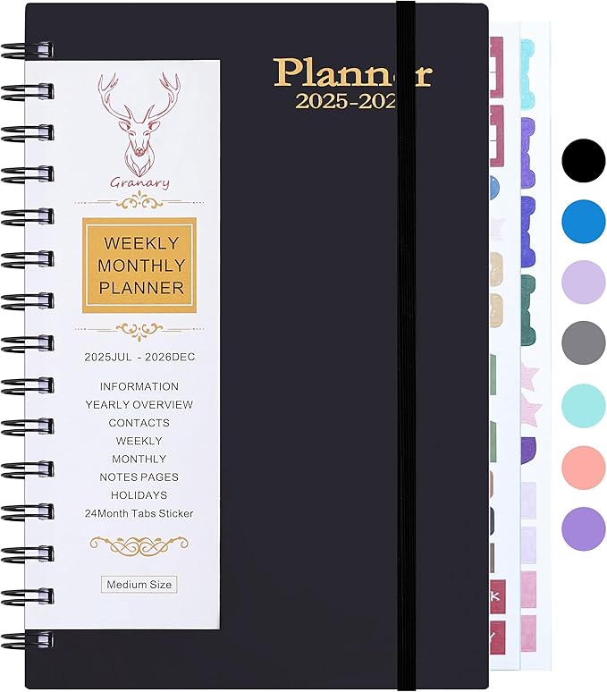 Daily Planner 2025-2026, Weekly and Monthly Planner 2025-2026 Academic Year, July 2025-December 2026 Calender Planner, 8.2"×5.5", 18 Months (JUL.2025-DEC.2026 Black)