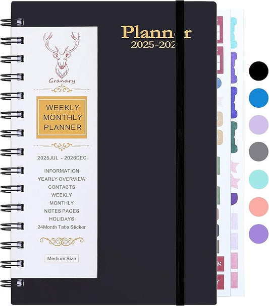 Daily Planner 2025-2026, Weekly and Monthly Planner 2025-2026 Academic Year, July 2025-December 2026 Calender Planner, 8.2"×5.5", 18 Months (JUL.2025-DEC.2026 Black)