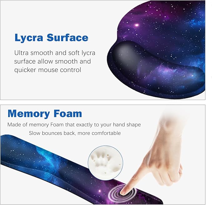 ARTSO Large Mouse Pad and Keyboard Wrist Rest, Ergonomic Mouse Pad with Wrist Support, Non-Slip Desk Mat Protector for Office, Home -Blue Purple Cosmic Nebula