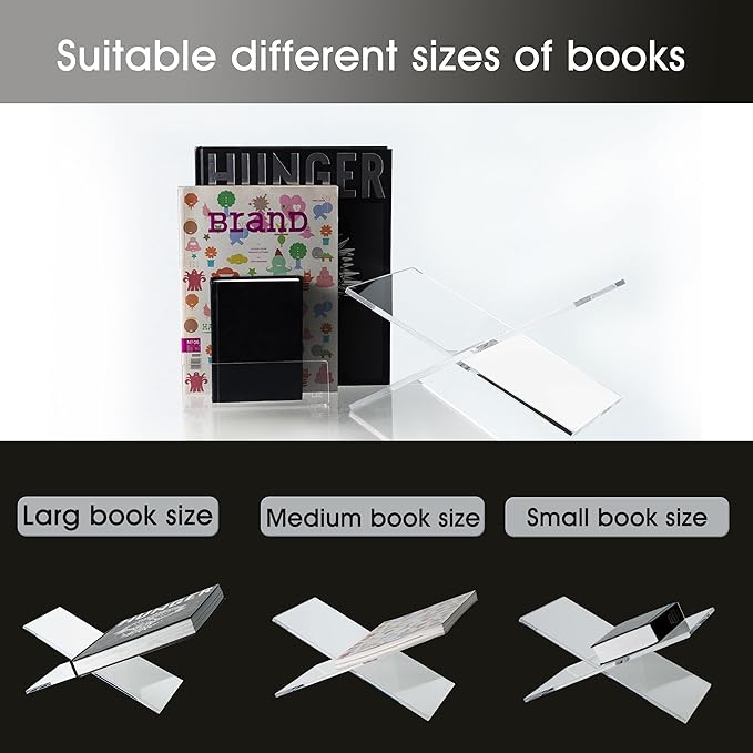 Large Clear Acrylic Book Stand - Perfect for Displaying Open Books on Your Coffee Table - Ideal for Bibles, Cookbooks, Magazines, Each with a Lucite Paperweight