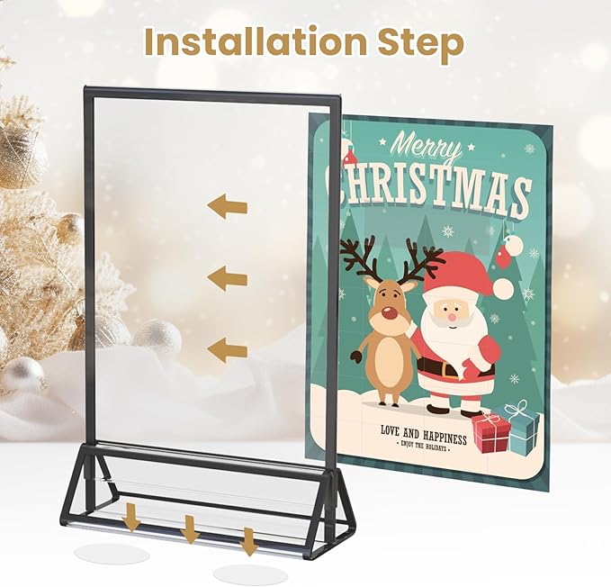 Acrylic Sign Holder 8.5X11 Black Picture Frame Double-Sided Acrylic Frames for Wedding Table Numbers Photo Frames Flyers Menu with Removable Sticky Dots-6 Pack