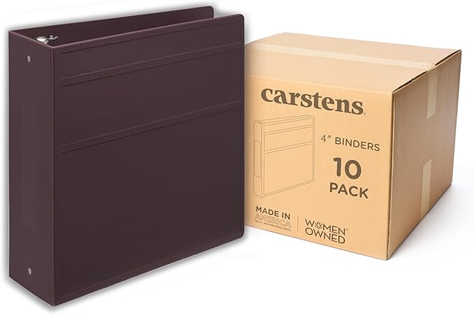 Carstens 4-Inch Heavy Duty 3-Ring Binder - Side Opening, Plum, Durable Plastic, No-Gap Rings, Waterproof Cover, No Pockets, Holds 600 Letter Sheets, BPA-Free Made in USA (1841-3R), Case of 10
