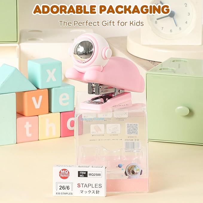 Honagu Cute Stapler, Cartoon Stereoscopic Silicone Stapler, Labor-Saving Office Supplies, Desktop Stationery Gift for Students Kids (Pink)