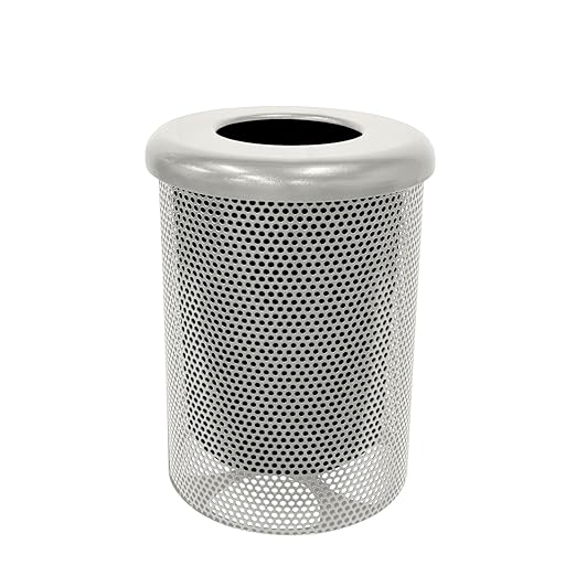 RFT-P-Gry Heavy Duty Round Trash Receptacle with Flat Top, Liner Included, 32 Gallon, Gray, Made in America