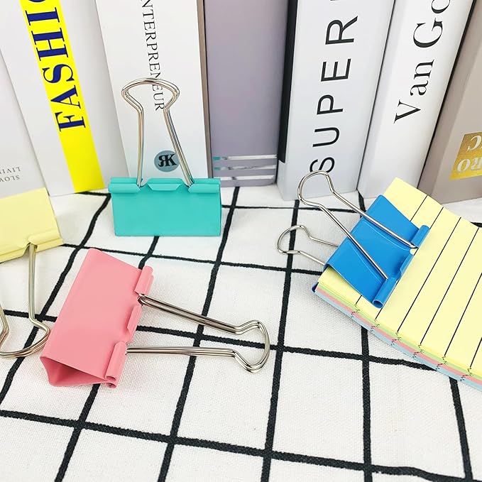Extra Large 2-Inch Colored Binder Clips, 12-Pack (Pink, Blue, Green, Yellow)
