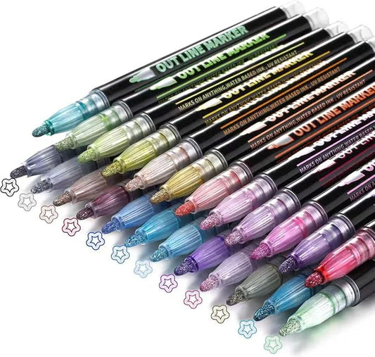 24 Outline Shimmer Markers Set for Christmas Stocking Stuffers ,Metallic Outline Marker for Teen Girl Gifts Trendy Stuff ,Glitter Pens for Christmas Gift for Teen Girls, Arts Crafts School Supplies