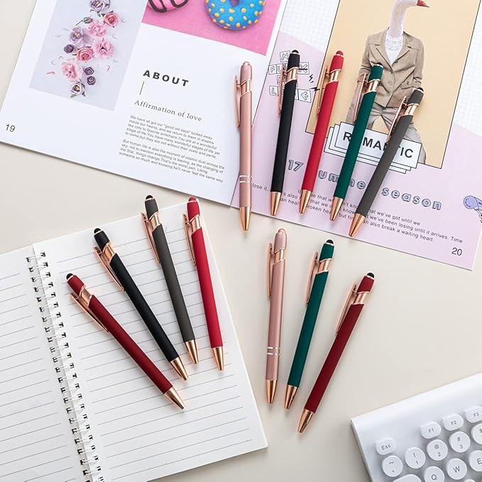 PASISIBICK 12 Pieces Ballpoint Pen with Stylus Tip, 2 in 1 Stylus Pens Stylish Pen, Metal Stylus Pen for Touch Screens, 1.0 mm Black Ink(Pack of 12)