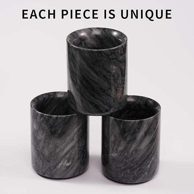 Marble Toothbrush Pen Holder - Black Pencil Cup for Office Desk Aesthetic, Toothpaste Makeup Brush Organizer for Bathroom Sink Vanity Accessories, Utensil Container for Kitchen Countertop