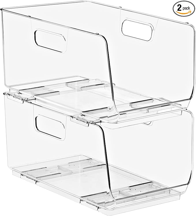 Sorbus Stackable Storage Bins Open Front - Clear Stackable Storage Bins - Pantry Bins for Storage and Organization - Acrylic Stackable Bins for Kitchen - Clear Pantry Organizer Bins (Medium 2 Pack)