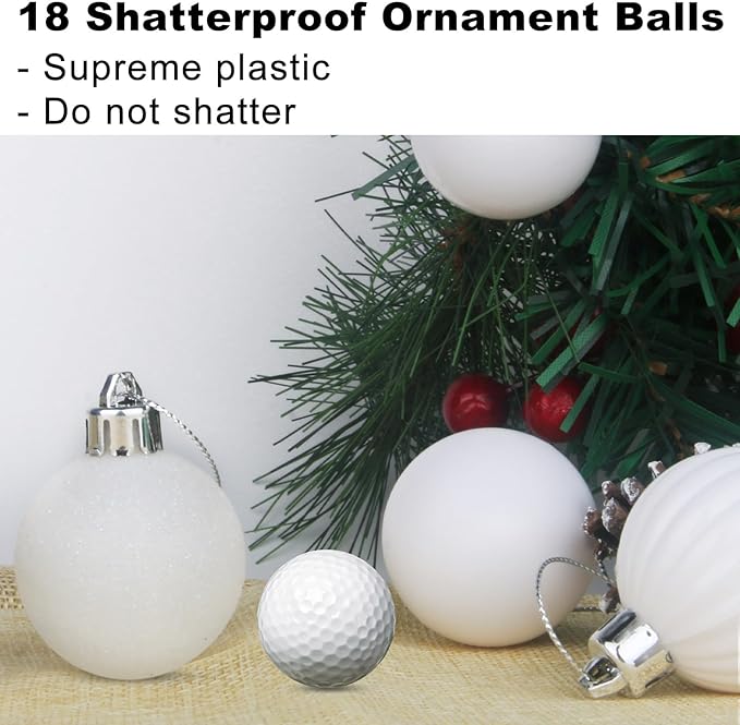 White 2.5" Christmas Balls Christmas Tree Decoration Ornaments Shatterproof Hanging Balls for Birthday Halloween Holiday Wedding Decorations Set of 18pcs