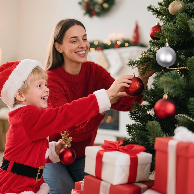 Christmas Tree Decorations Ornament Set, 60ct 2.36 Inches Red and White Shatterproof Christmas Ball Ornaments, Hanging Ball for Xmas Holiday Wedding Party Decor