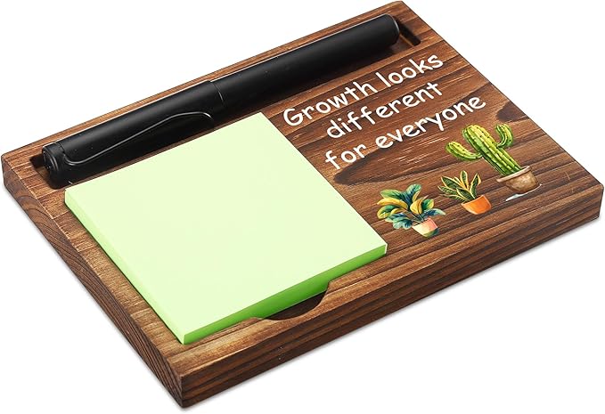 Inspirational Sticky Note Holder Wooden Notepad & Pen Holder 6.5" x 4.7" Positive Vibes Sticky Note Pad Holder Dispenser for Desk Affirmations Motivational Gifts, NPA257
