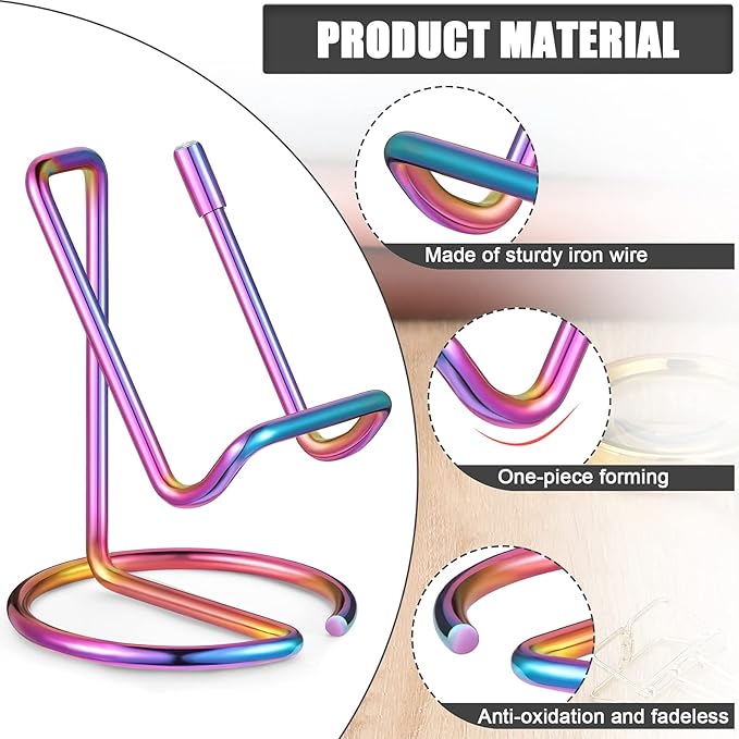 2 Pieces Metal Business Card Holder for Desk, Cell Phone Stand, Elegant Line Business Card Display Holder Stand, Office Desktop ID Name Organizer