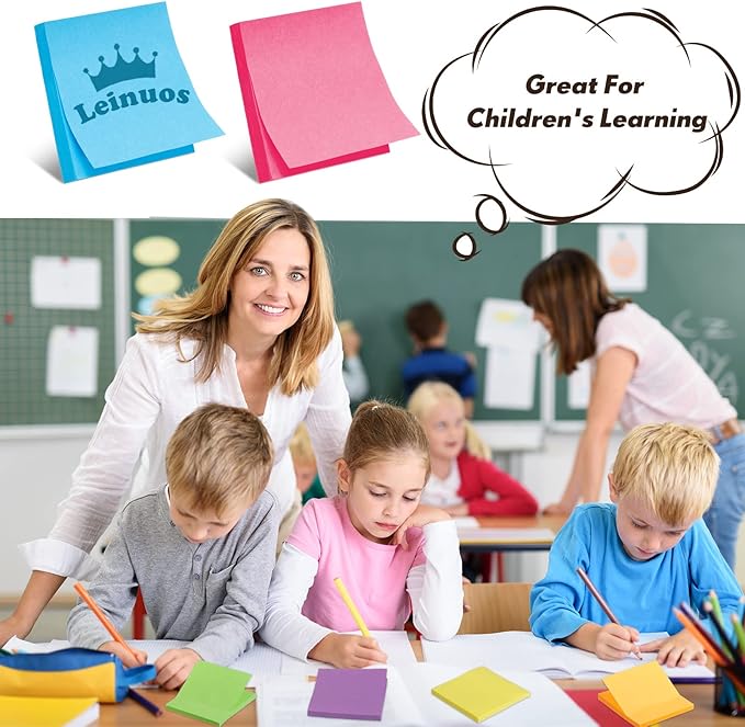 Leinuosen 48 Pack Sticky Notes 3 x 3 Inches Cute Sticky Notes Bright Colors Self Stick Pads Memo Easy to Post for Home Desk Office Notebook, Message Reminder, Stationary Supplies Office Supplies