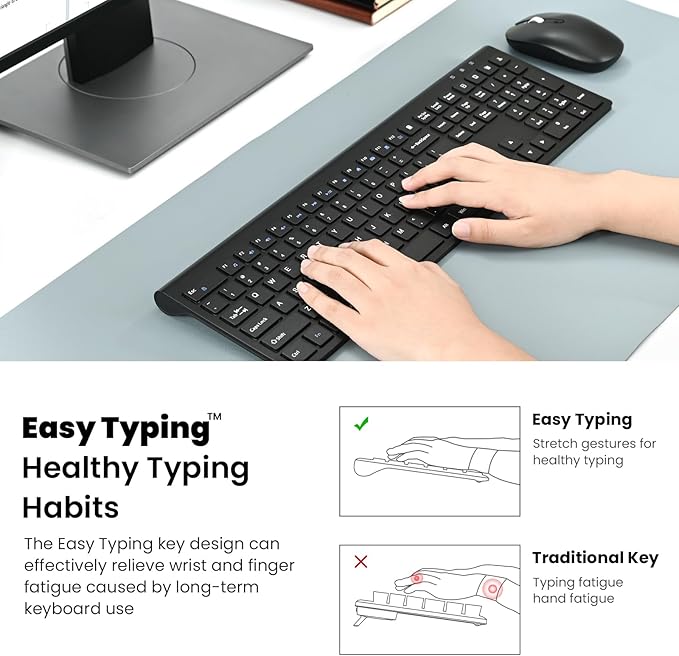 cimetech Wireless Keyboard and Mouse Combo, 2.4G USB Full Size Wireless Computer Keyboard and Adjustable Mouse for Computer/Laptop/PC/Mac/Windows - Black